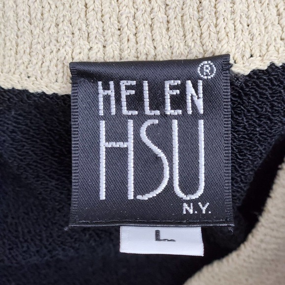 Vintage Helen HSU Cardigan Sweater Size L Black Tan Made in USA Button Front - Picture 8 of 10